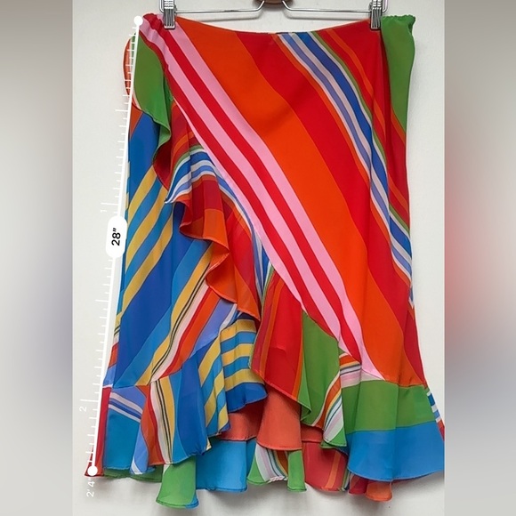 Lauren Ralph Lauren Faux Wrap Striped Midi Skirt Orange Multicolor Size Large - Picture 9 of 9